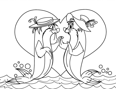 Cartoon Seals In Love Coloring Page